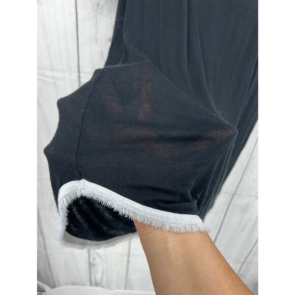 Bobeau XS Black Burnout White Fringe Tee Shirt T-Shirt Short Sleeve - Picture 6 of 9